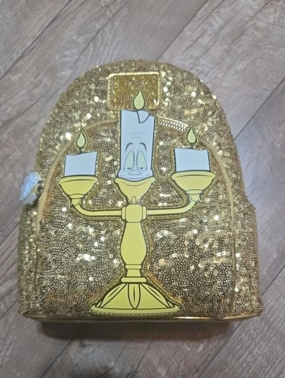 Exclusive Loungefly LUMIERE Beauty And The Beast  Gold Sequins Mini Backback